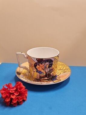 Ltd. Edition Porcelain Teacup and Saucer Set with Mother and Child Motif